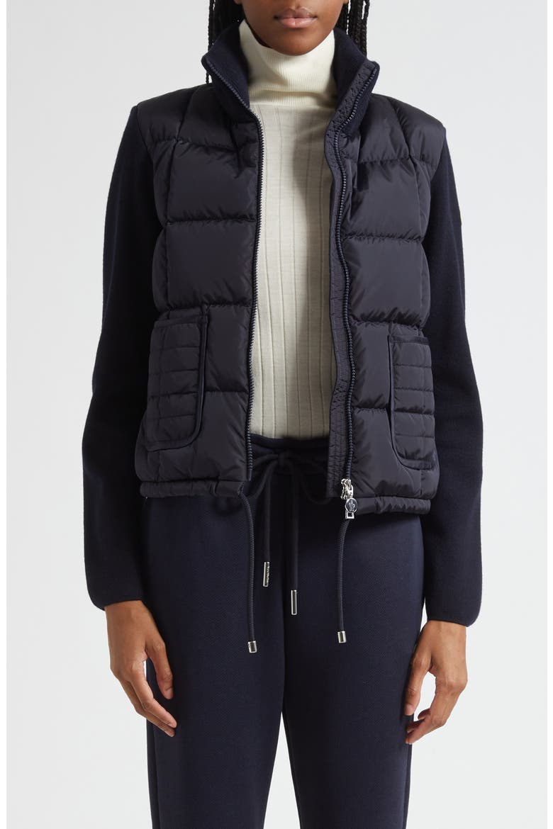 Virgin Wool Knit & Down Cardigan, Main, color, NAVY