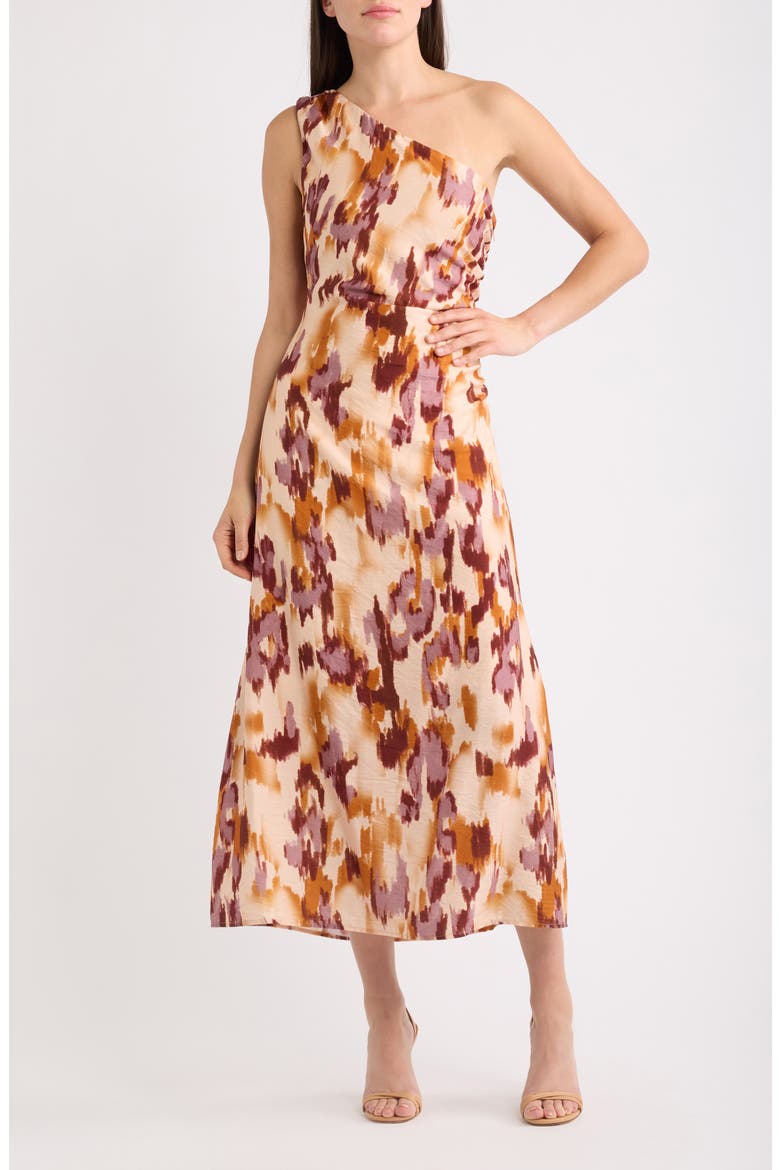 Painted Dusk Ruched One-Shoulder Maxi Dress, Main, color, CORK
