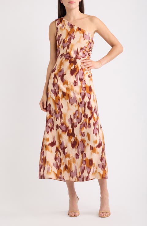 Painted Dusk Ruched One-Shoulder Maxi Dress