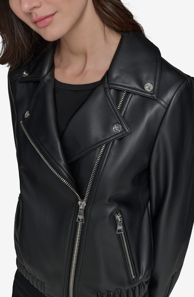 KARL LAGERFELD PARIS Water Resistant Faux Leather Moto Jacket, Alternate, color, 