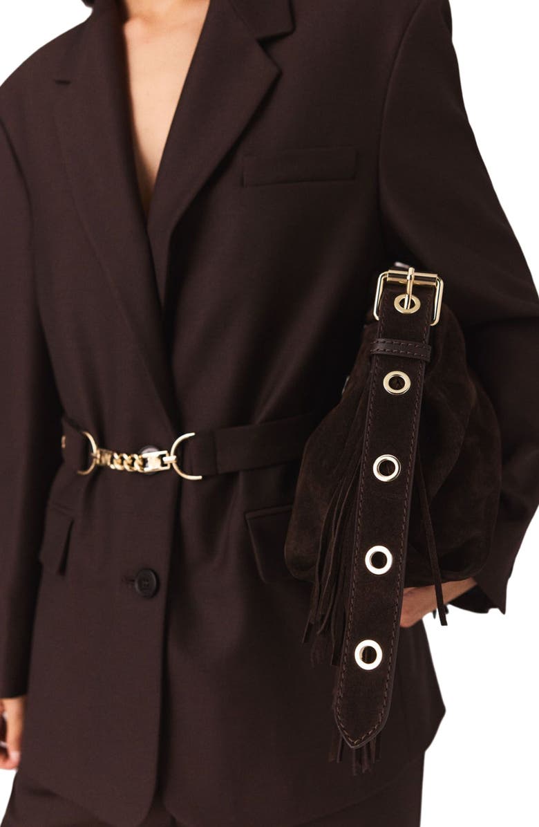 maje Belted suit jacket, Alternate, color, Brown