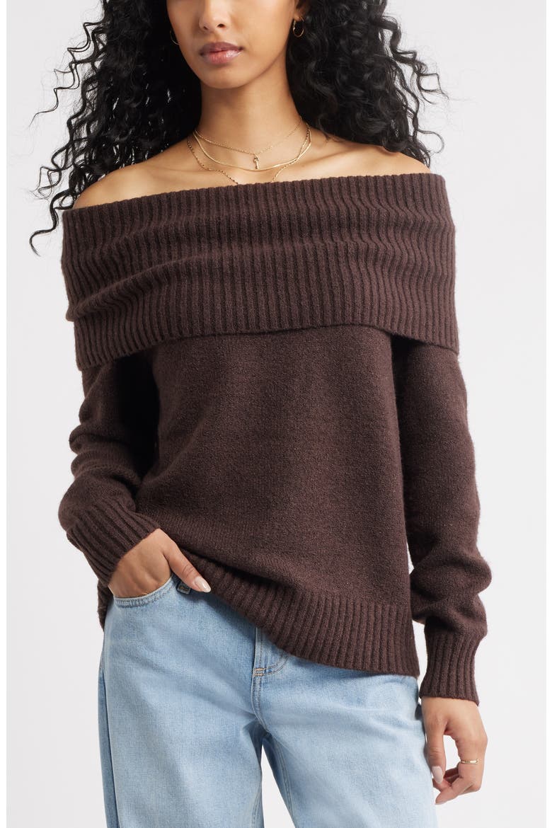 Off the Shoulder Sweater, Main, color, BROWN COFFEE