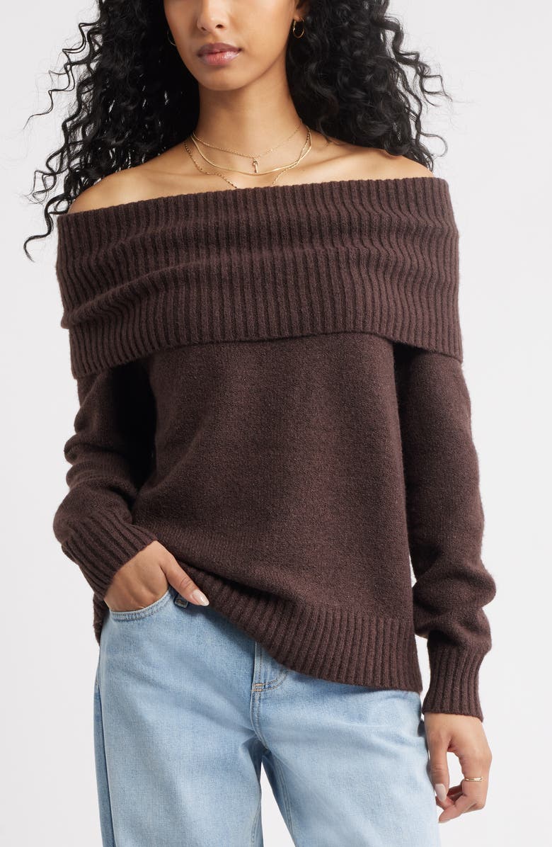 BP. Off the Shoulder Sweater, Main, color, Brown Coffee
