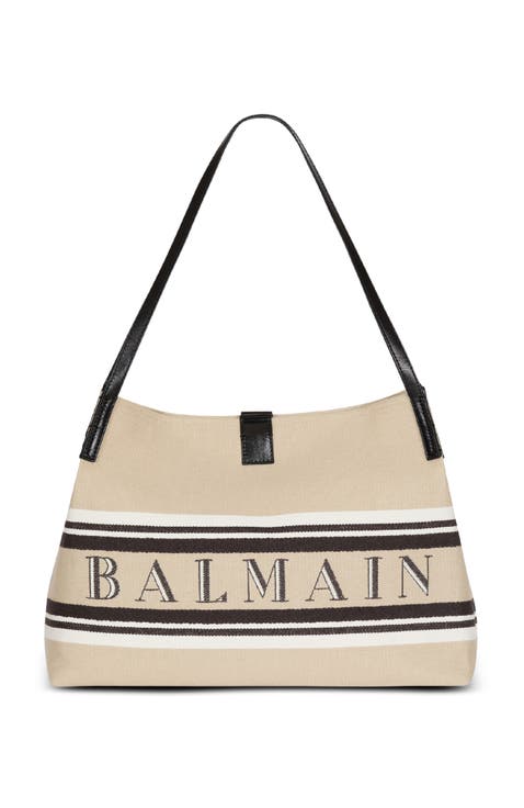 Medium Release Shopper bag in canvas and calfskin