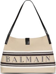 Balmain Medium Release Shopper bag in canvas and calfskin
