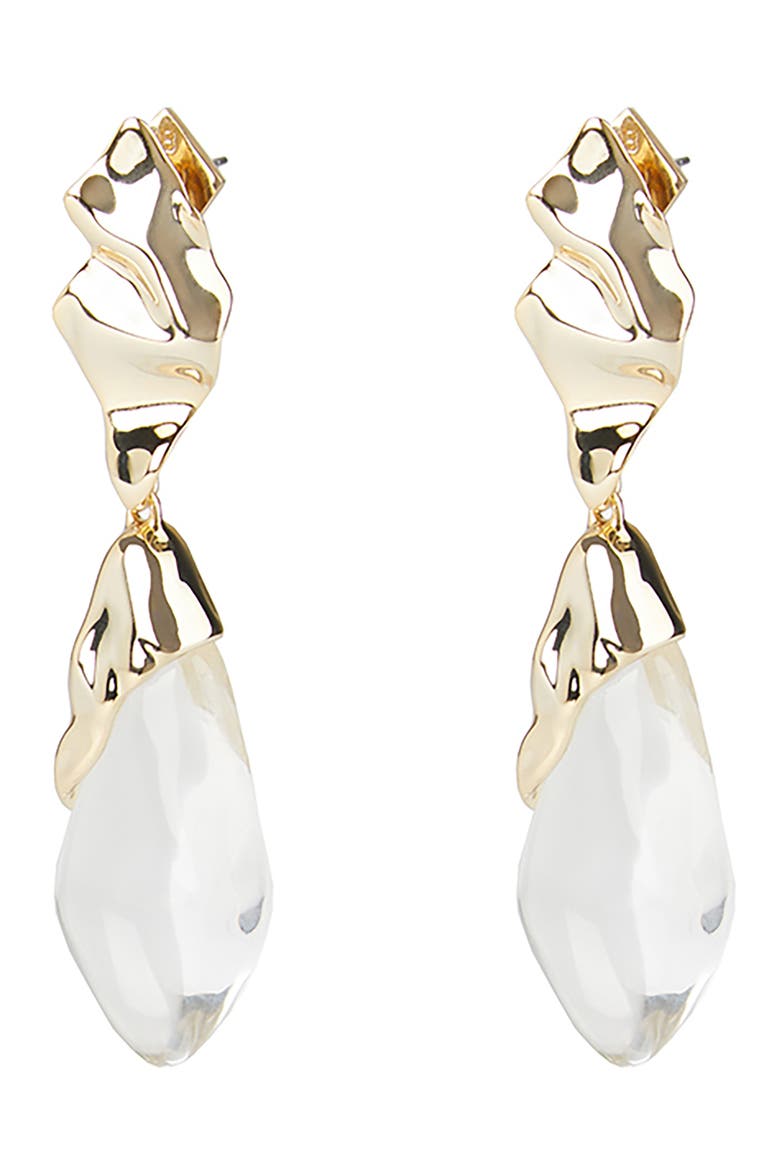 Crumpled Metal Drop Clip Earrings, Alternate, color, CLEAR