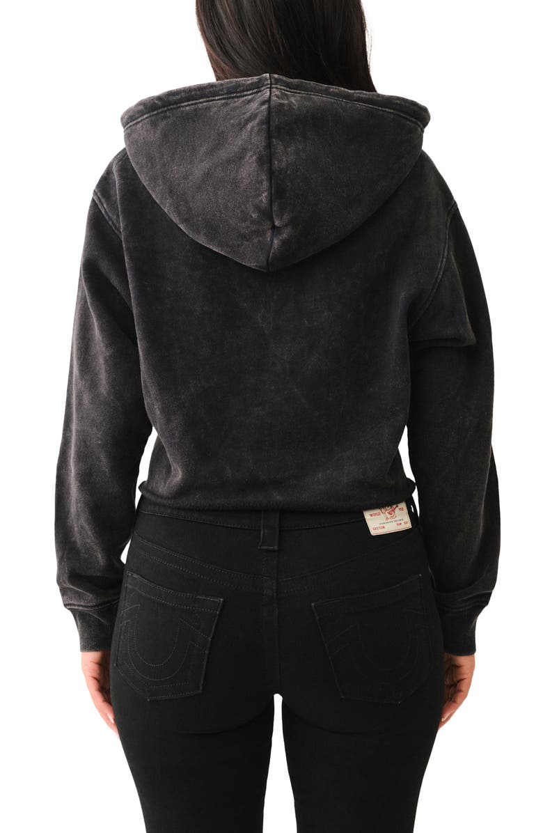 True Religion Washed Crop Hoodie, Alternate, color, Jet Black