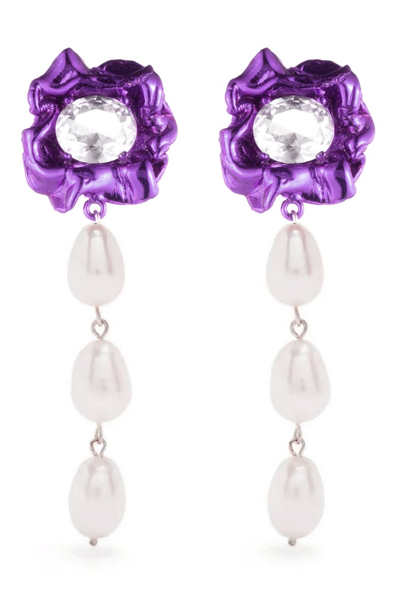 Lola Floral Freshwater Pearl Drop Earrings, Main, color, VIOLET