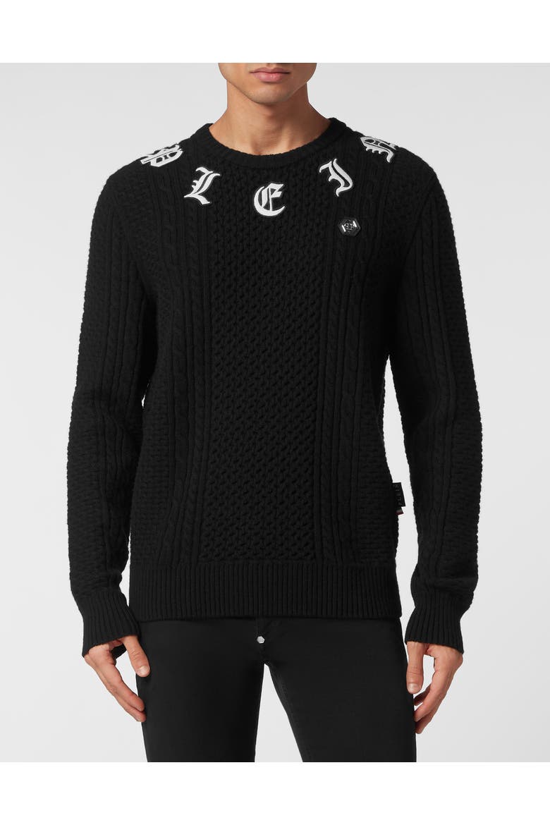 Pullover Round Neck Monogram Men, Main, color, black
