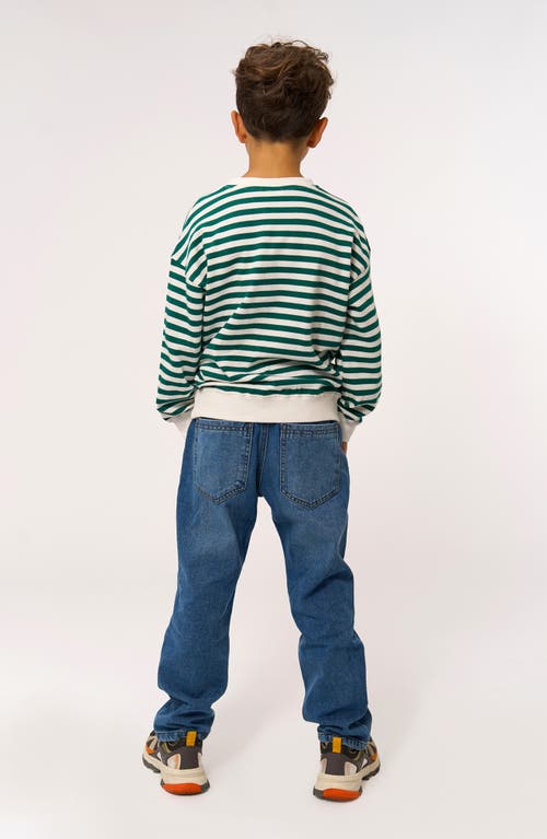 The New Kids' Nero Stripe Organic Cotton Crewneck Sweatshirt In Green