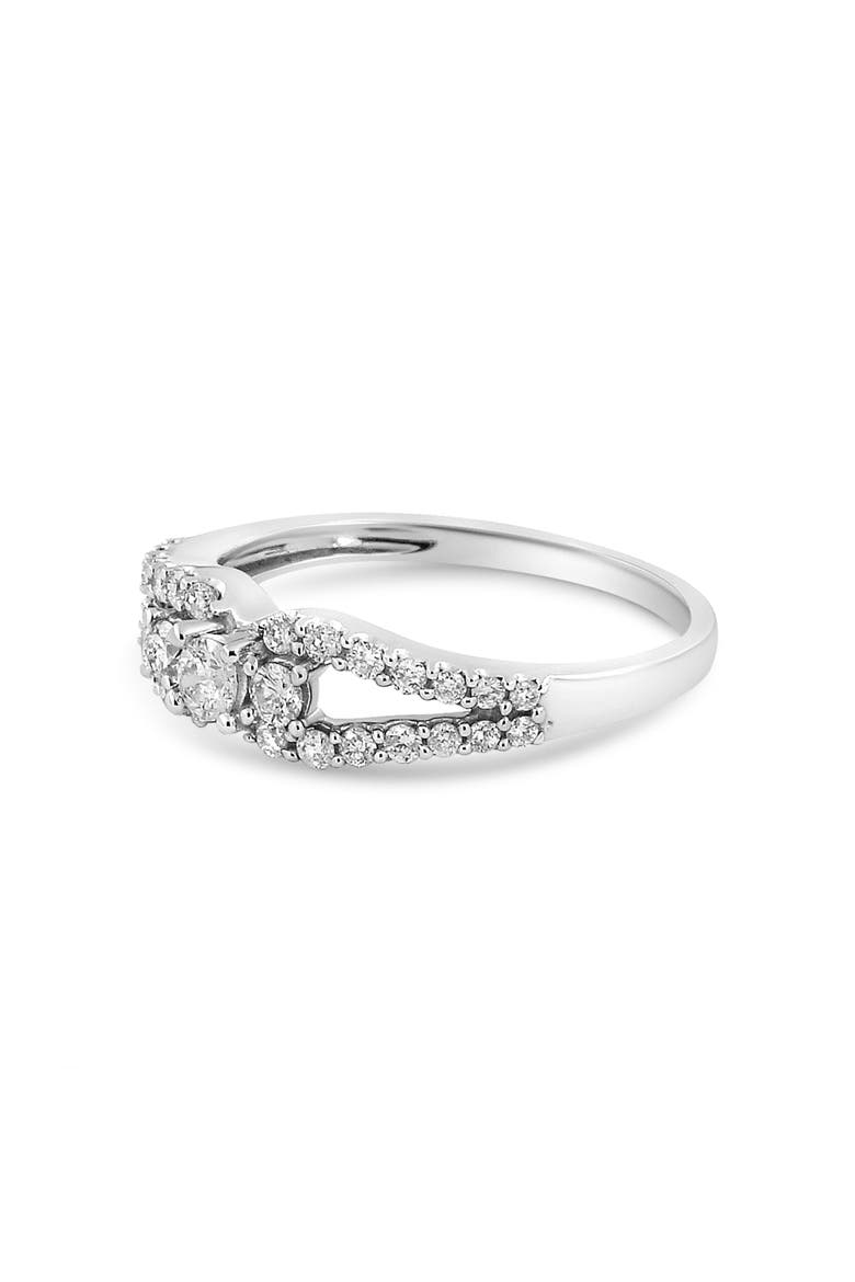 10K White Gold 1/2 Cttw Three Stone Split Shank Band Ring, Alternate, color, White