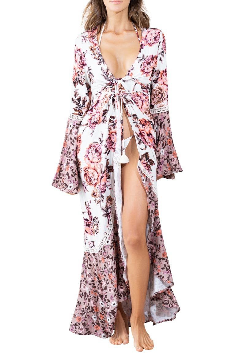 Rose Amelia Bell Sleeve Cover-Up Wrap, Main, color, PINK