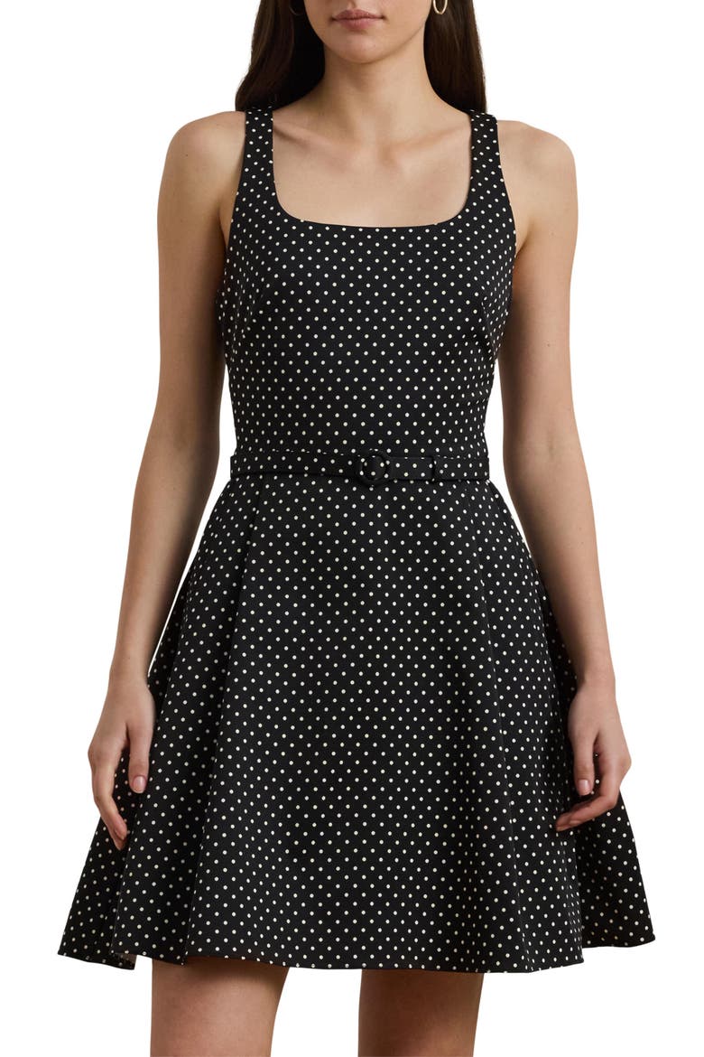 Polka Dot Belted Minidress, Alternate, color, BLACK/ CREAM
