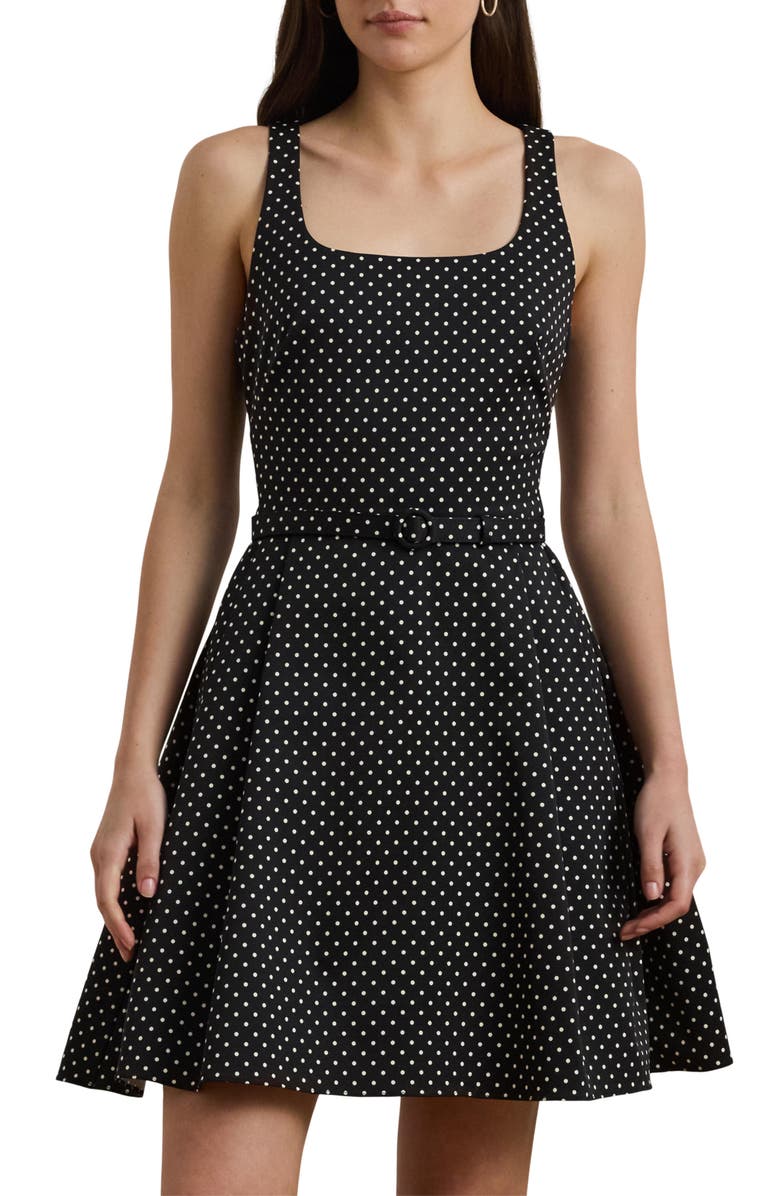 Lauren Ralph Lauren Polka Dot Belted Minidress, Alternate, color, Black/ Cream