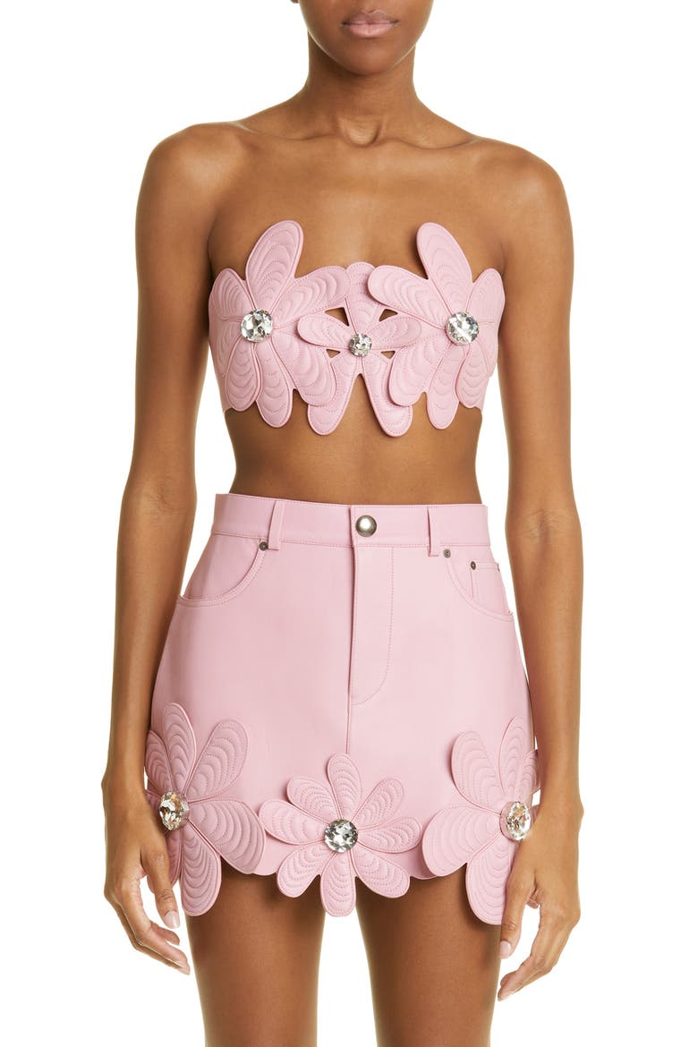 Mussel Flower Leather Bandeau Top, Main, color, LIGHT PINK