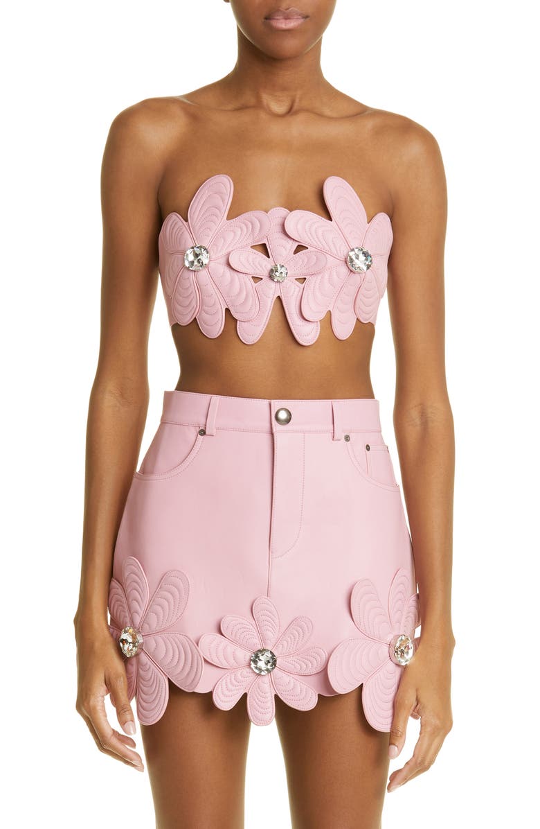 Area Mussel Flower Leather Bandeau Top, Main, color,