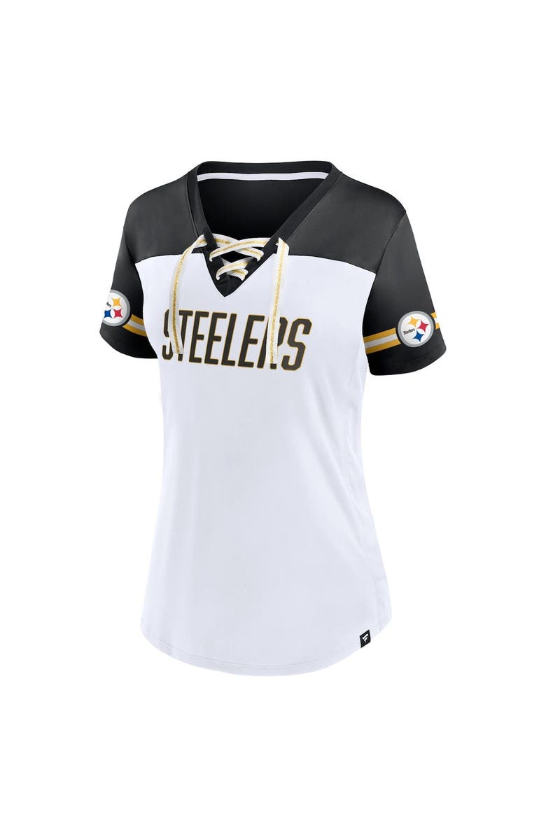 FANATICS Women's Fanatics Branded White Pittsburgh Steelers Dueling Slant V-Neck Lace-Up T-Shirt, Alternate, color, 