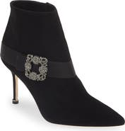 Manolo Blahnik Plinianu Crystal Buckle Pointed Toe Bootie