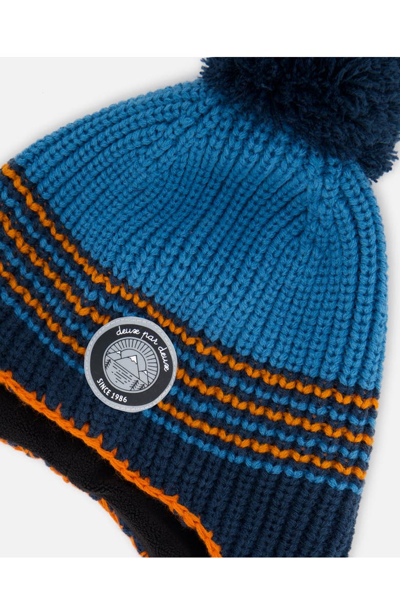 Deux par Deux Baby Boy's Peruvian Knit Hat Blue And Orange, Alternate, color, 