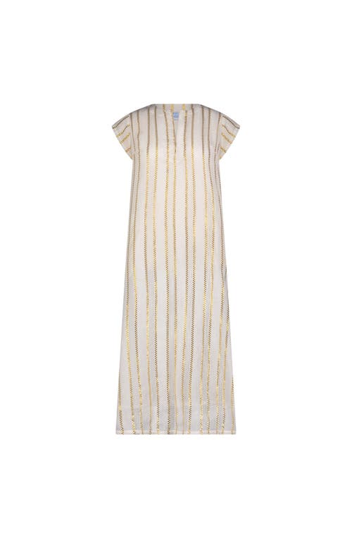 Mer St. Barth Maxi Caftan Gold Lurex Stripe In Neutral