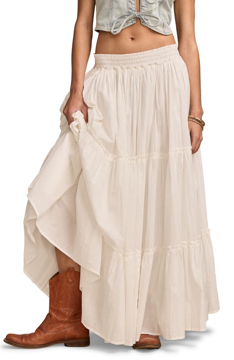 Lucky Brand Broomstick Full Tiered Cotton Maxi Skirt, Main, color,