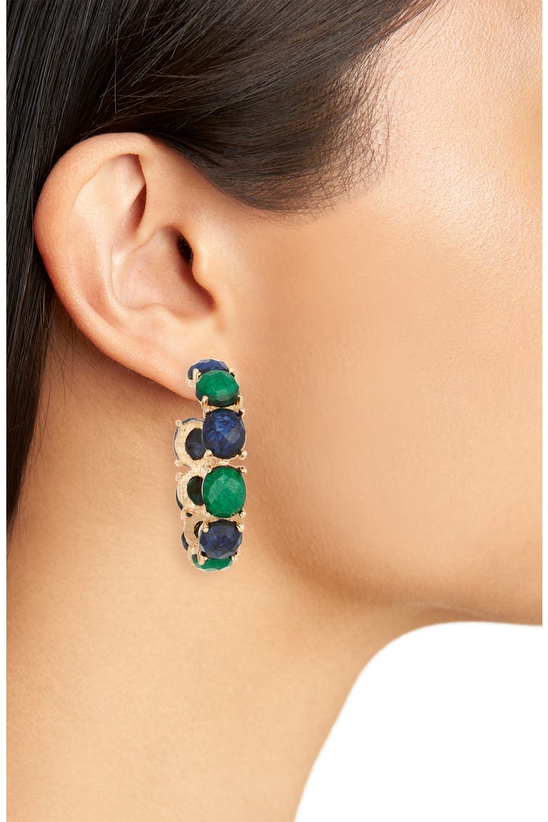 Stone C Hoop Earrings, Alternate, color, GREEN MULTI