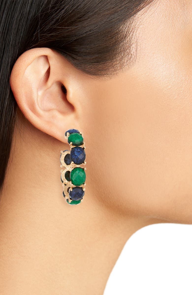 Tasha Stone C Hoop Earrings, Alternate, color, Green Multi