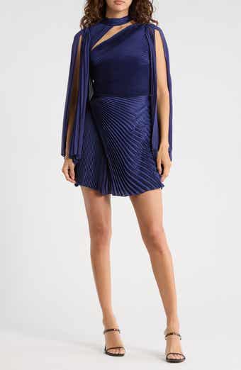 Alice + Olivia Aurelie Cape Sleeve Pleated Fit & Flare Minidress