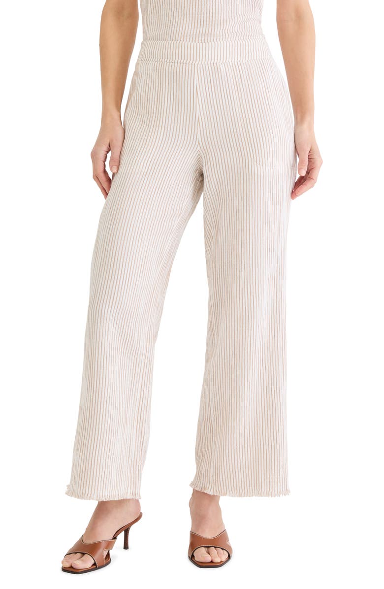 NIC+ZOE Pinstripe Cotton Blend Gauze Wide Leg Pants, Main, color, Neutral Multi