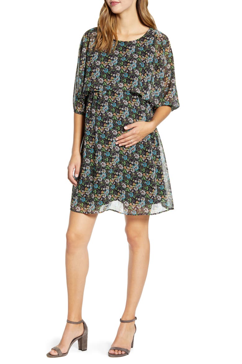 Ruffle Overlay Maternity/Nursing Dress, Main, color, TEA GARDEN