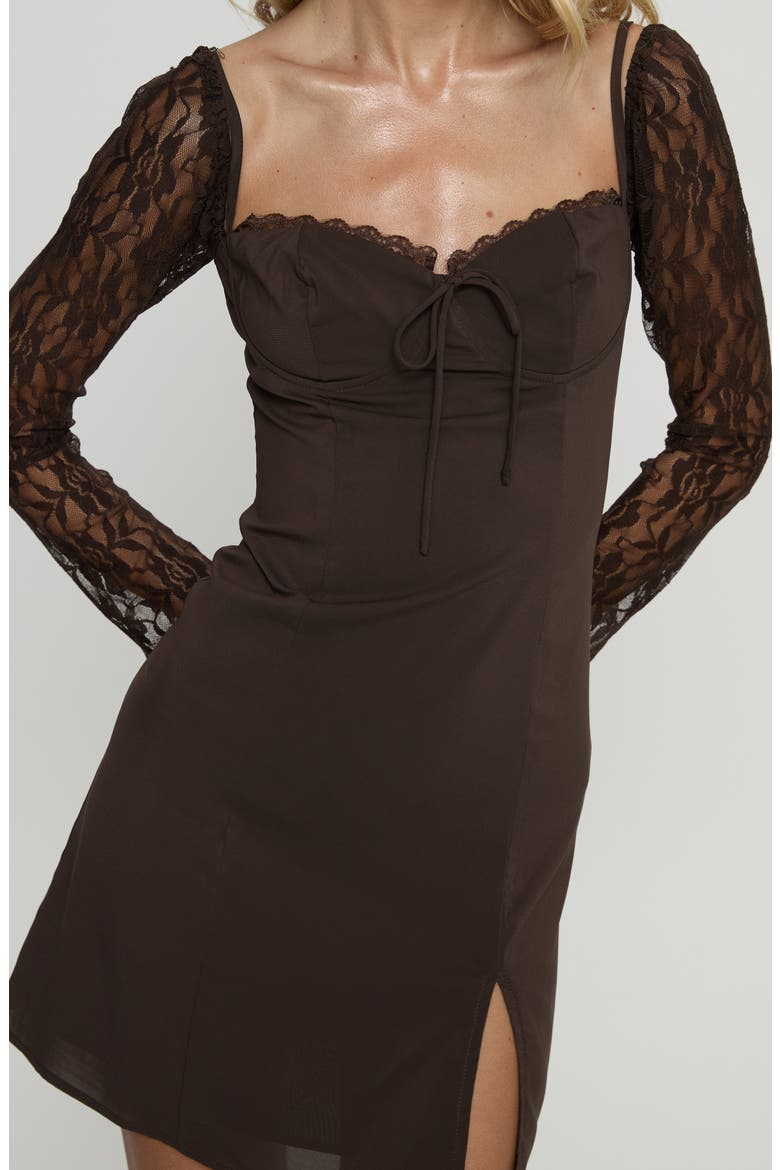 Ashwood Lace Sleeve Minidress, Alternate, color, BROWN