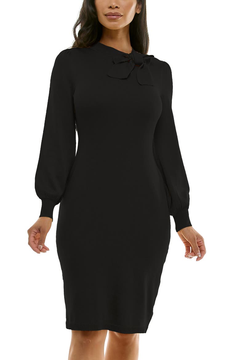 Rib Knit Long Sleeve Sweater Dress, Alternate, color, BLACK