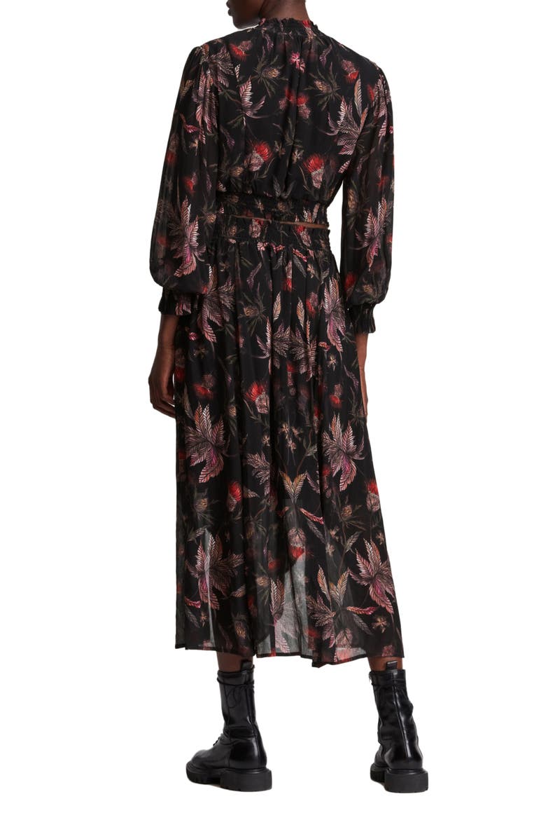 Harriet Harris Floral Print Long Sleeve Midi Dress, Alternate, color, BLACK