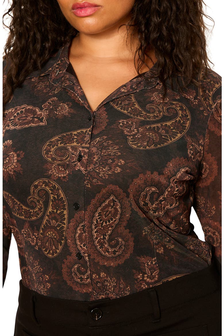 Fitted Mesh Button-Up Shirt, Alternate, color, COCOA BROWN PAISLEY