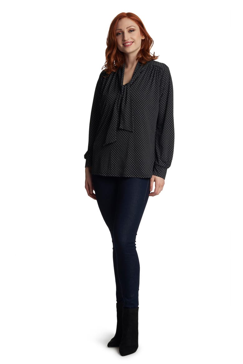 Vanessa Polka Dot Tie Neck Maternity/Nursing Top, Alternate, color, BLACK DOT