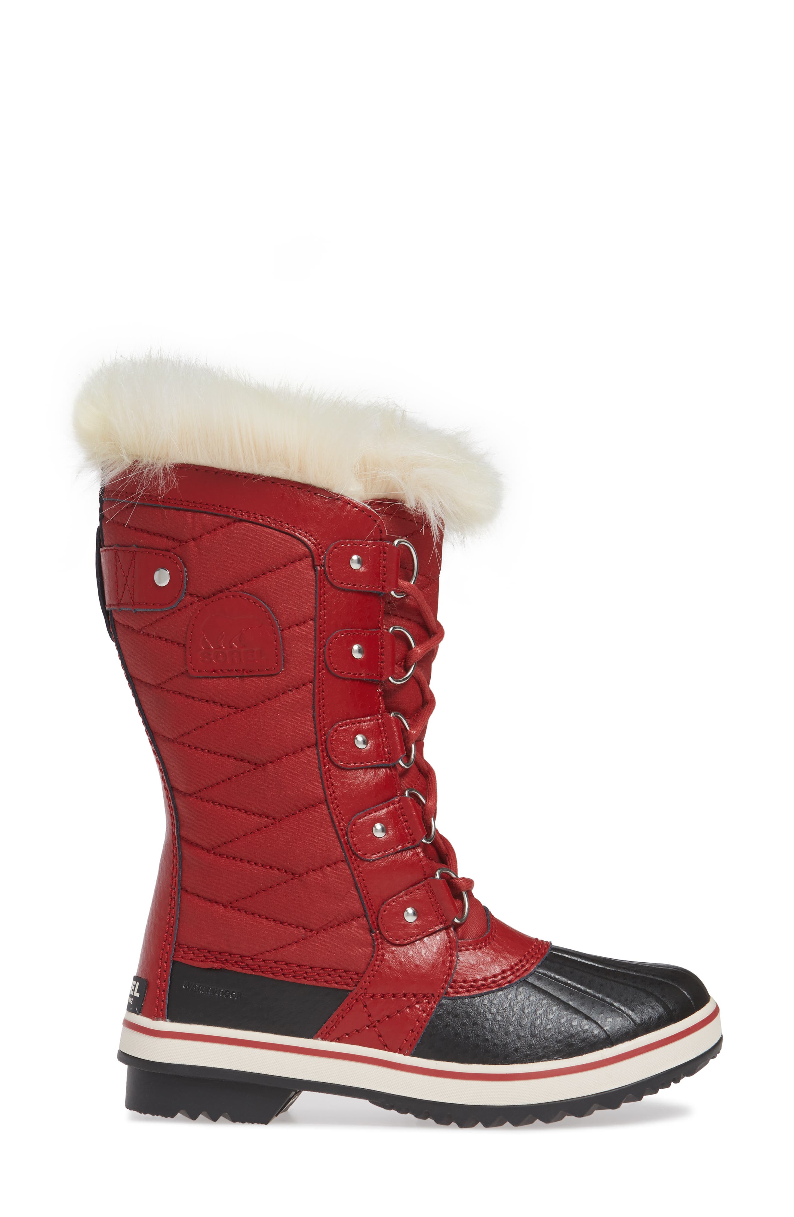 'Tofino II' Faux Fur Lined Waterproof Boot, Alternate, color, RED DAHLIA CANVAS