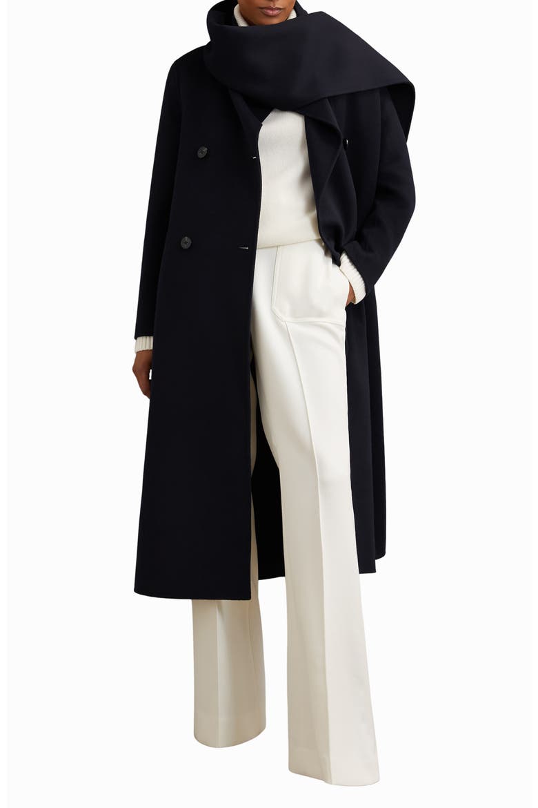 Indira Double Breasted Wool Blend Coat with Scarf, Main, color, NAVY