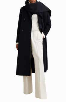 Indira Double Breasted Wool Blend Coat with Scarf