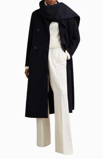 Indira Double Breasted Wool Blend Coat with Scarf