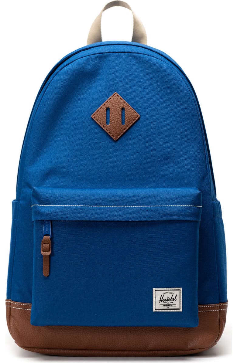 Herschel Supply Co. Heritage Backpack, Main, color, True Blue/Tan/White Stitch