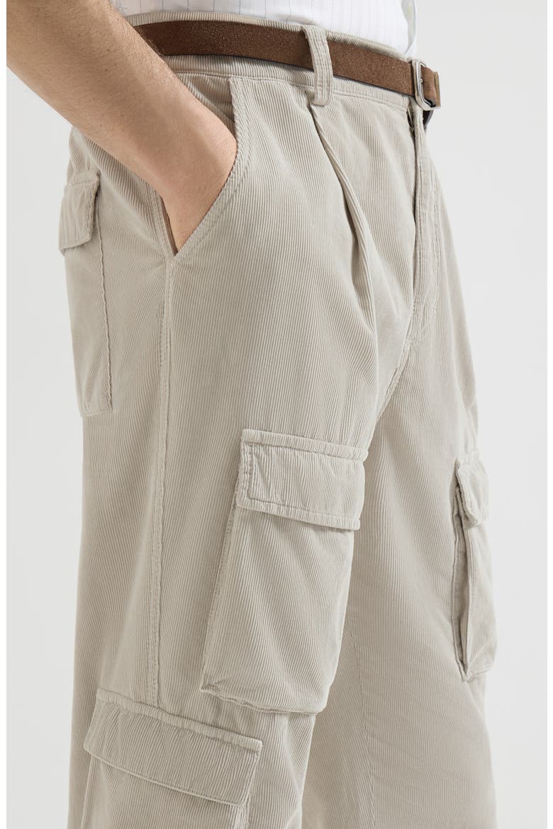 Garment-dyed trousers in cotton narrow wale corduroy with cargo pockets and waist tabs, Alternate, color, White