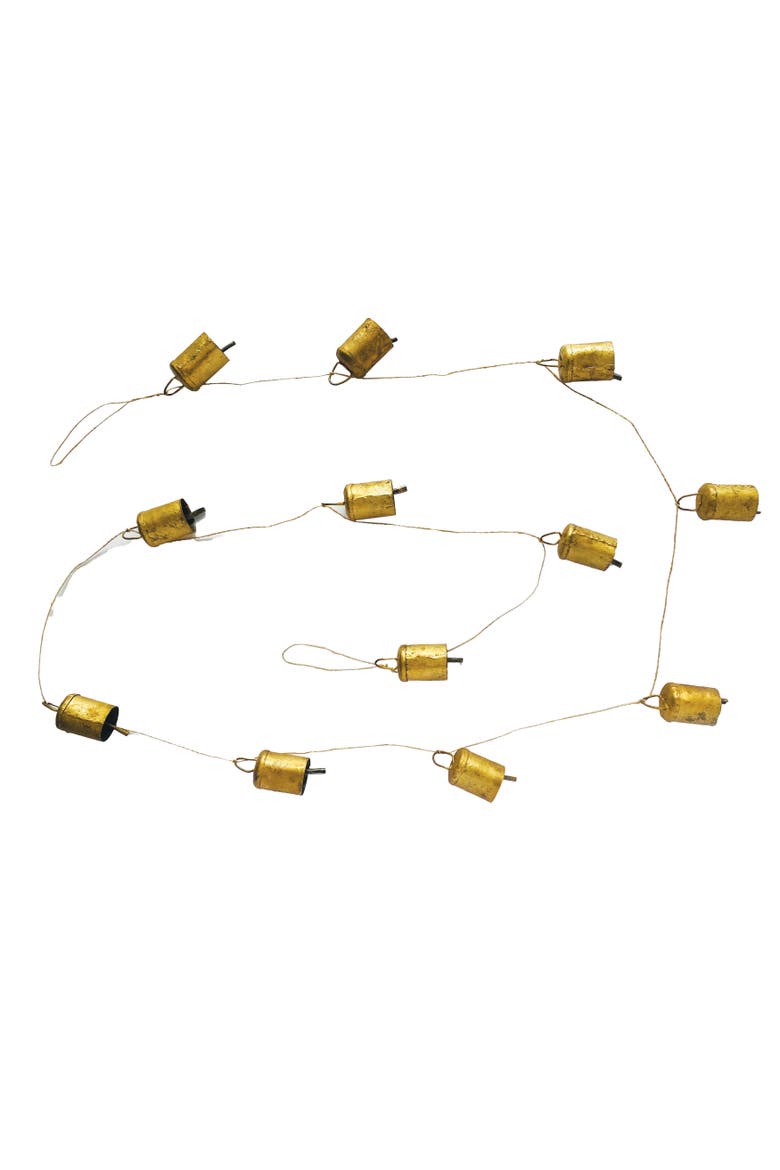 Iron Bell Garland with Jute Cord, Main, color, Gold