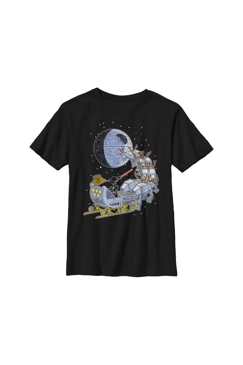 Boy's Star Wars Christmas Darth Vader Santa's Sleigh  Graphic T-Shirt, Main, color, Black