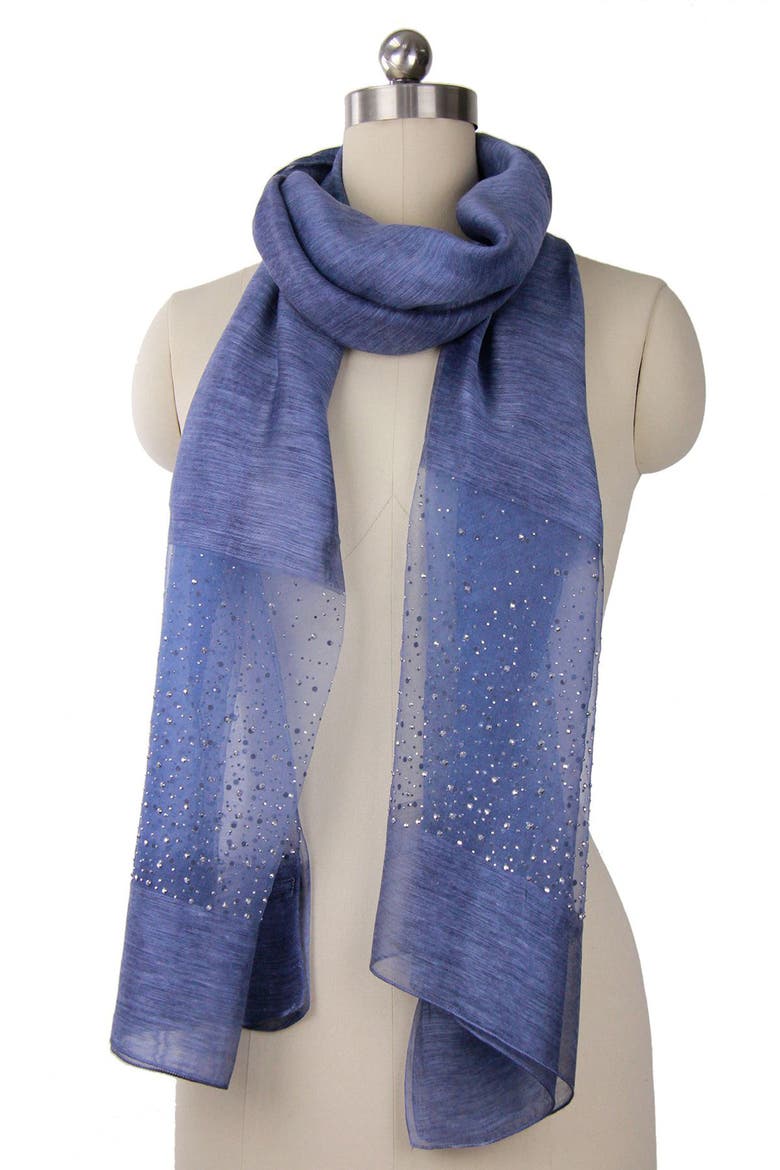 Crystal Embellished Silk & Wool Scarf, Alternate, color, BLUE