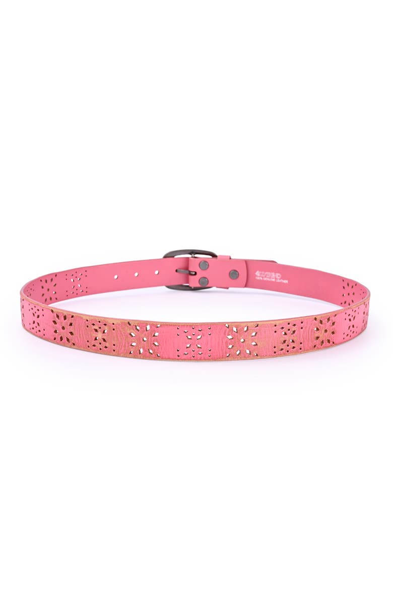 Blooming Genuine Leather Perforated Floral Vintage Belt, Alternate, color, Pink
