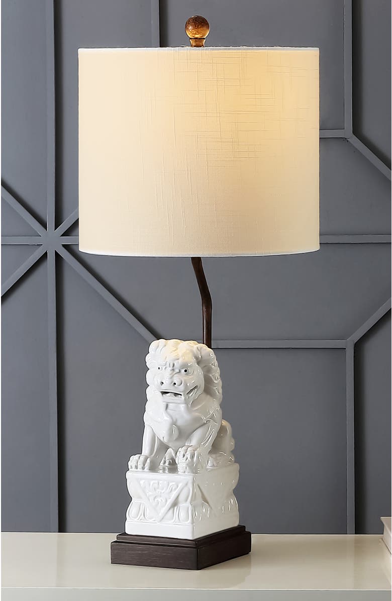 JONATHAN Y Guardian Lion 27.5" Ceramic Classic Modern LED Table Lamp, White, Alternate, color, 