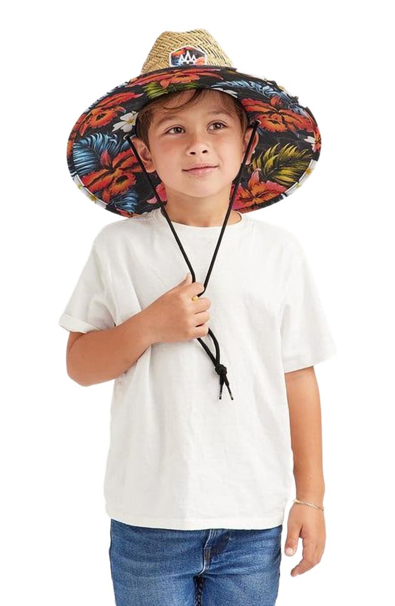 Hemlock Koa Big Kids Straw Lifeguard Hat, Alternate, color, Hawaiian Floral