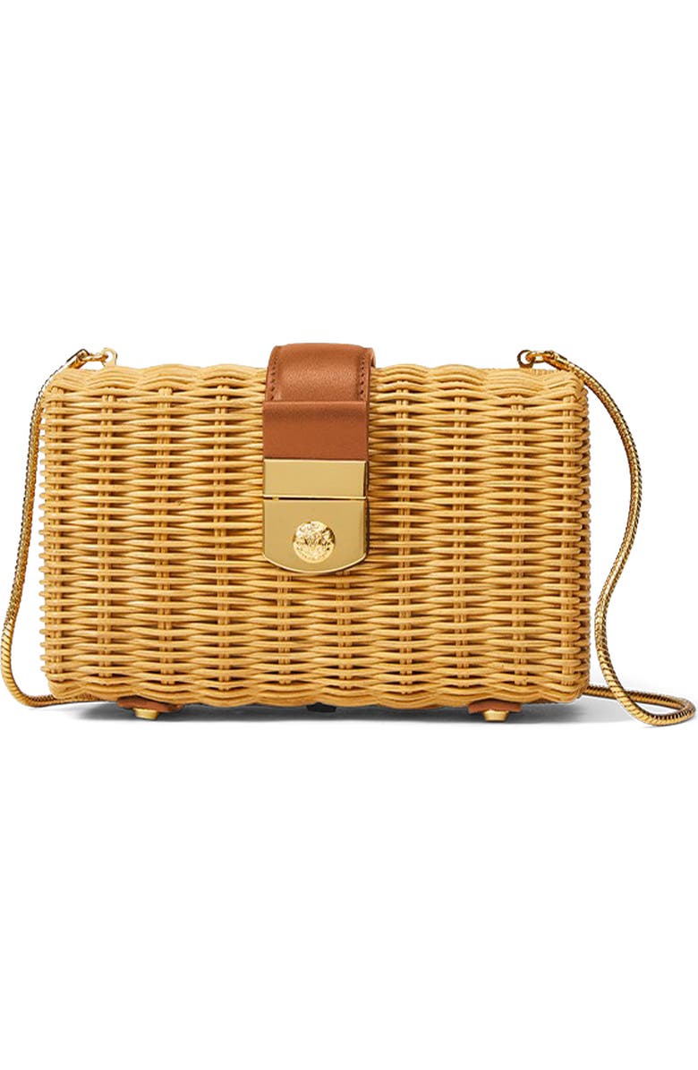 Veronica Beard Lock Rattan Box Clutch, Main, color, Natural Wicker Hazelwood