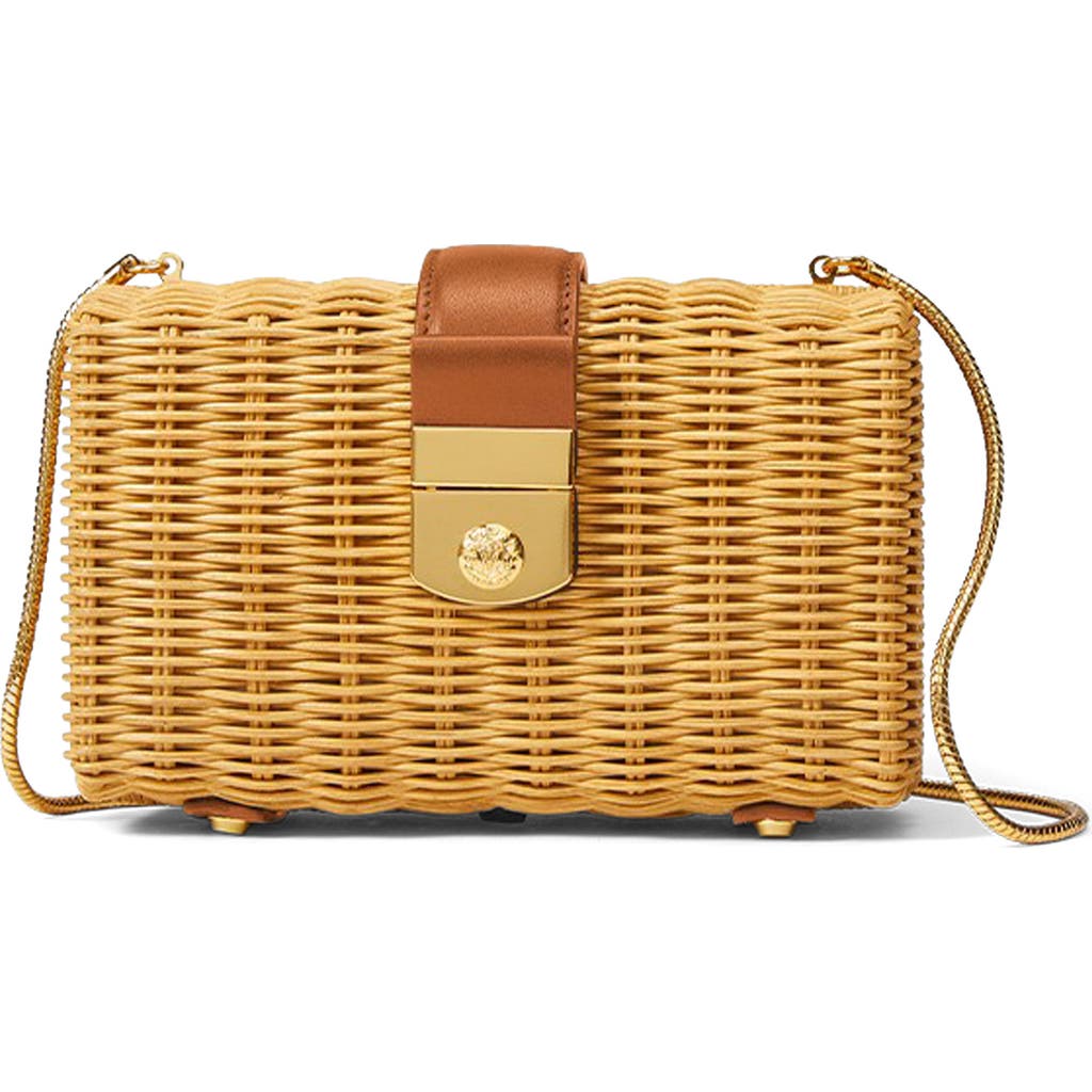 Veronica Beard Lock Rattan Box Clutch in Natural Wicker Hazelwood at Nordstrom