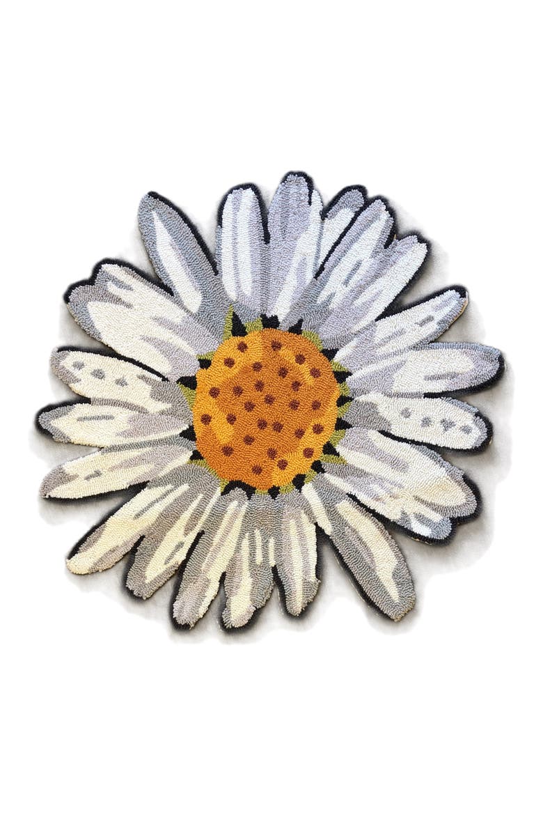 Happy Daisy Round Doormat, Main, color, WHITE YELLOW